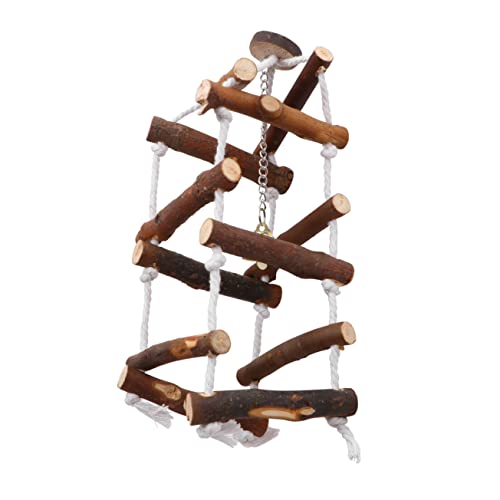 BESPORTBLE Wooden Parrot Swing with Three Layers and Buckle Hanging Bird for Cage Garden Durable Cotton Rope and Wooden Pendant Fun Activity for Parakeets and Birds