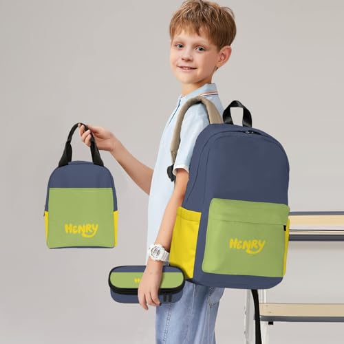HUTARIO Personalized Backpack for School, Boys Kids Name Bookbag Elementary School Backpack Set with Lunch Bag Box and Pencil Case, Waterproof Lightweight 16.8”2