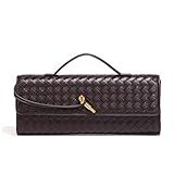 Dreubea Women's Handmade Woven Evening Bag Casual Leather Shoulder Handbag Fashion Crossbody Clutch Purse Grape Purple
