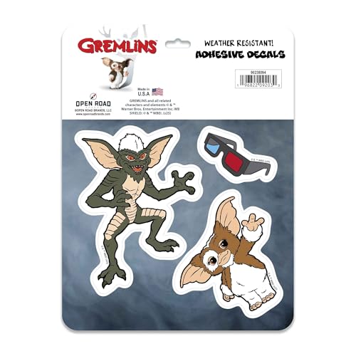Image of Gremlins Gizmo and Stripe Adhesive Vinyl Decals - Retro Gremlins Stickers for Laptops, Notebooks, or Fandom Displays, 1 Pack (3 Count)