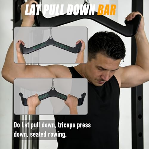 Image of Home Gym Fitness Rowing T-bar V-bar Pulley Cable Machine Attachments, Bicep Curl Tricep Lat pulldown Bar Back Strength Training Handle Grips Lat Pull Down Bar Press Down Exercises (Length 19 inch)