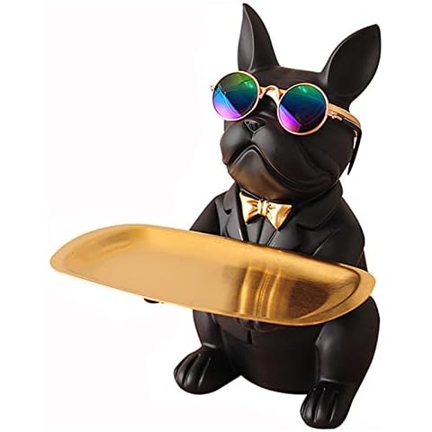 NUACOS Harz-Bulldogge-Tablett-Statue Tierskulptur Aufbewahrungsbank Münze Hund Französischer Tisch Zuhause Süßigkeiten Cover