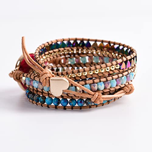 Image of YGLINE Boho Handmade Wrap Leather Tube Crystal Stone Bracelet for Women