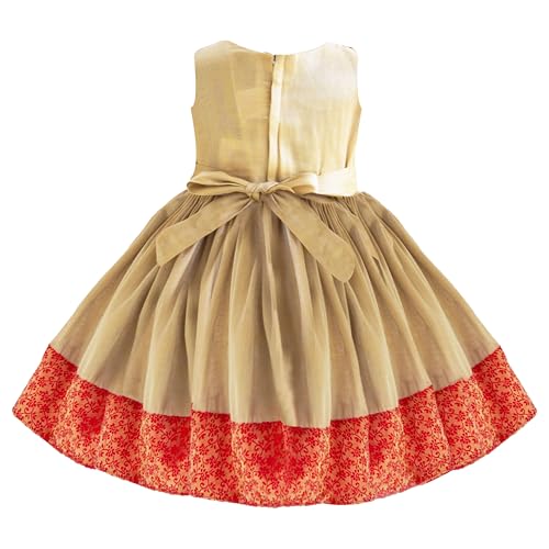 Image of Stanwells Kids Baby Girls Frocks Knee Length Birthday Net Flared Ruffle Pattern Cap Sleeve Traditional Embroidery Western Frock Princess Birthday Dress for Girls