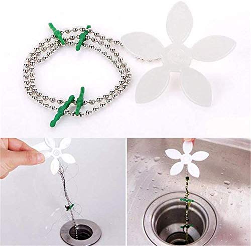 Drain Hair Catcher, 10 Pack,Flower Shower Hair Cleaning Chain, Drain Clog Remover, Tool for Drain Cleaning, Bathroom Chain Hook, Hair Trap for Bathtub Kitchen (White-10) - Thumbnail 2