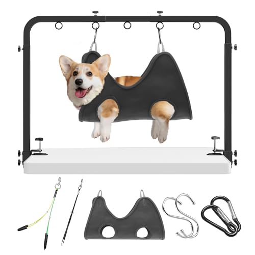 Adjustable Pet Grooming Arm for Table: 42" Height & 27"-39" Width, Clamp Fits Up to 2.76", Includes Hammock & 2 No-Sit Nooses, Heavy-Duty Dog Grooming Station for Home Use, Nail Trimming & Drying by niffgaff - Used condition - CA$40.57