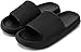 WHITIN Pillow Slippers for Women Non Slip Cushioned Thick Sole Slides Size 7.5 8.5 Quick Drying Bathroom Sandals Ladies Open Toe Foam Black 39-40