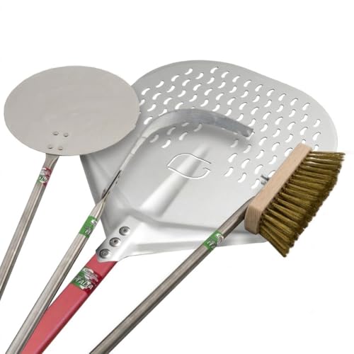GIEMME Set professionnel de 5 pelles à pizza avec pelle perforée – Aluminium et acier – Pour fours profonds 100/110 cm