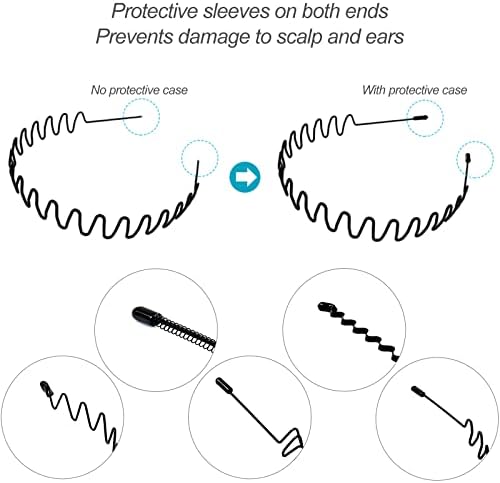 Hanyousheng 6 Pieces Metal Headband Black, Multi-Style Metal Hair Hoop, Unisex Hair Band, Hair Hoop Spring Wave Hairband, Sport Fashion Hair Band Accessories for Women and Men