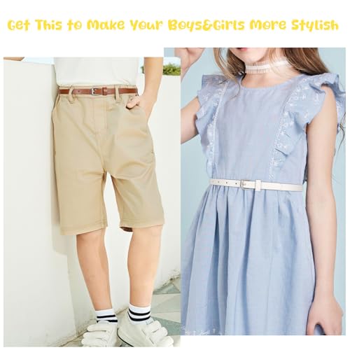 WERFORU 4 Pack Kids Thin Belt for Dress Jean Teen Leather Belt with Gold buckle Silver Buckle Glitter Skinny Belt for Girls3