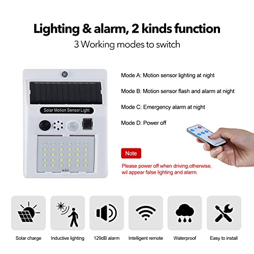 Solar Alarm With Motion Detector,Outdoor Farm Anti-Theft Infrared Wireless Induction.sound And Light Alarm, High Volume,3 Working Modes To Switch,Security Solar Lamp For Farm ,Barn,Villa,Yard,Garden #TOP3