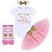 Produktbild FYMNSI Kleinkinder Baby Mädchen 1. 2. 1/2. Geburtstag Party Outfit Prinzessin Kleid Baumwolle Kurzarm Strampler Tüll Tütü Rock Pailletten Stirnband Beinwärmer Set 4tlg Fotoshooting Kostüm Geschenk
