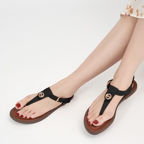 Image of Alicegana Womens Sandals Dressy Summer: Comfortable T-Strap Flat Thong Sandals Casual Flip Flops Shoes with Adjustable Ankle Buckle for Walking 2026