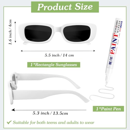 Image of Flutesan Personalized Rectangle Sunglasses with Marker Pens for Adult DIY Custom Birthday Wedding