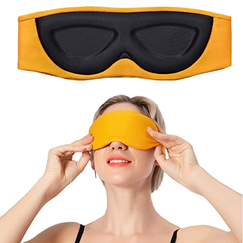 2022 Patented ALASKA BEAR Sleep Mask Headband Design 100 Blackout Eye Cover for Women and Men Side Sleeping, Comfortable Eyeshades for Home Office Travel Use, Yellow Ochre