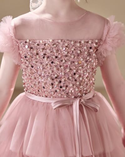 Sequin Flower Girl Dresses for Wedding Layered Tulle Princess Pageant Ball Gown Short Sleeves Formal Birthday Party4