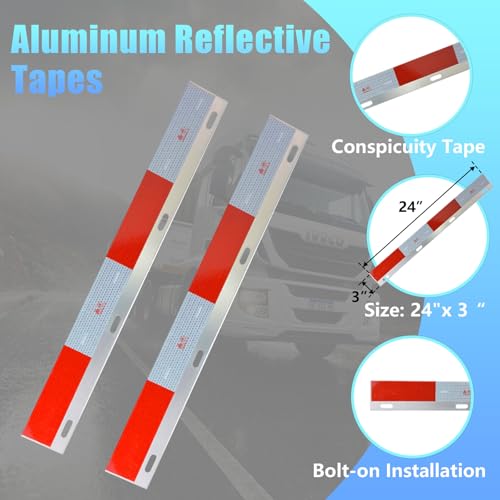 Image of Stainless Steel Mud Flap Hanger Set, 2.5 inch Bolt Spring, 2-1 /2 inch Bolt Spacing 30 inch Length Rear Bar with Oval Light Cutouts, Loaded with Aluminum Reflective Tapes for Semi Trucks