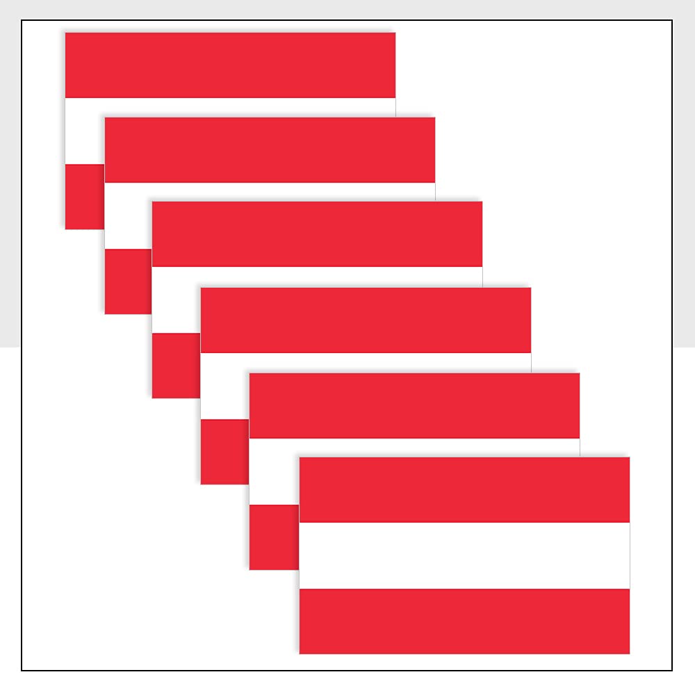 Austrian Flag Fridge Sticker Pack of 6 (50 x 33mm) Vinyl AUT Flag Labels for Bike Van Helmet Bumpers Packwith® #P1073