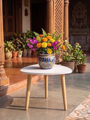 Image of Modern Triangle Side Table with 3 Wooden Legs, Minimalist End Table /Coffee Table for Living Room, Bedside Nightstand for Bedroom, Balcony & Small Spaces