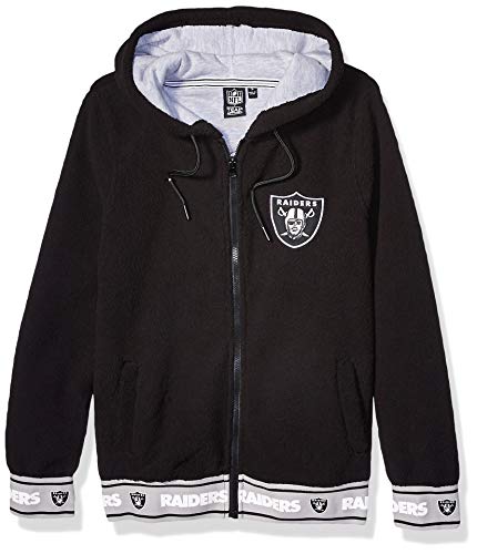 NFL Oakland Raiders Womens Full Zip Sherpa Jersey Hoodie with Team Logo, Black