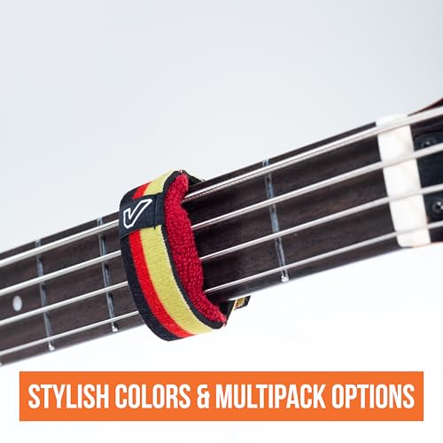 Image of Gruv Gear Fret Wrap & Guitar Mute, Fretwrap for Acoustic, Electric & Bass | String Dampener Recording, Tapping & Practice Accessory (1 Pack, Medium Black /Red /Yellow, Fits 5 String Bass, 7 String
