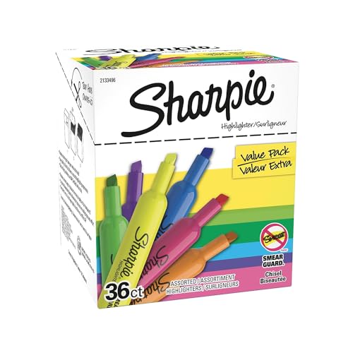 Image of Sharpie Tank Highlighters, Fluorescent And Pastel Highlighters, Chisel Tip, Highlighter Markers Set, Assorted Colors, Value Pack, 36 Count - School, Office, Teacher Supplies