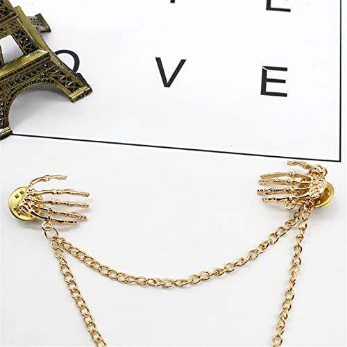 Image of WCRAZYE Vintage Skull Brooch Personality Punk Creative Collar Pin Long Tassel Chain Brooch Ghost Claw Brooch Pin for Women Men's Accessories Unisex Shirt Collar Suit Badge