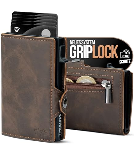 TMillions Kreditkartenetui für Herren, RFID-Leder, mit GripLock®-System und Diebstahlsicherung, NFC – automatischer Pop-Up-Kartenhalter, intelligente Geldbörse für 6 bis 12 Karten
