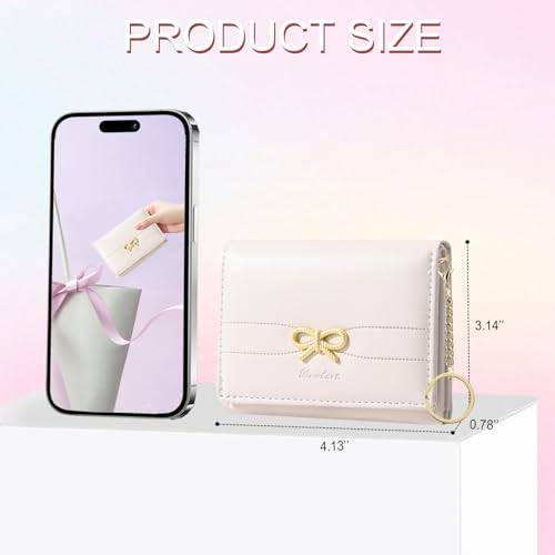 Image of Cute Coquette Bow Wallet with Key-chain for Women Girls | Bow Print Wallet Card Holder ID Window