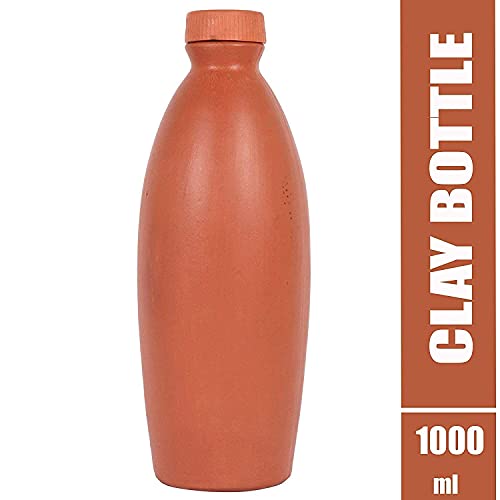 Image of Bindian Handcrafted Terracotta Water Bottle, Natural Clay Mitti Bottle with pH Balancing, Mineral Rich Calcium Magnesium, Plastic-Free Traditional Surahi