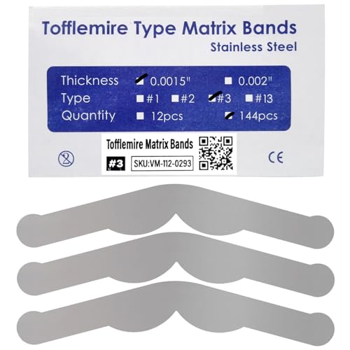 144 PCs Dental Grade Tofflemire Matrix Bands #3 Size by VASTMED | Stainless Steel Matrices Strips Thickness Dentistry Tool