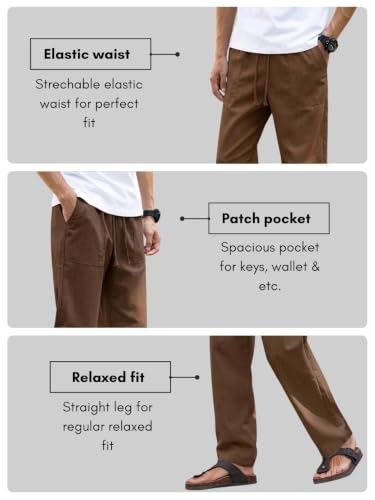 Image of Linen Pant for man | Loose Fit Trouser for Men | Elastic Waist with Drawstring | Perfect for Casual Wear | Lightweight Breathable Fabric | Straight Fit & Side Pocket