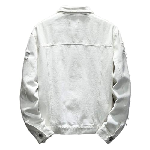 ebossy Men's Ripped Long Sleeve Fashion Distressed Motorcycle Denim Jean Jacket (X-Large, White)2