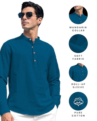 Image of Vida Loca Men Solid Cotton Blend Straight Kurta Shirt