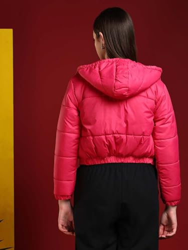 Image of KOTTY Women's Solid Full Sleeve Zipper Hooded Neck PuffercJacket