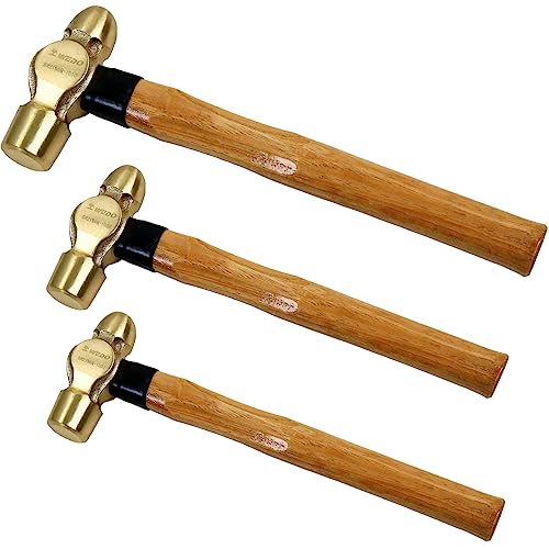 Image of WEDO 3PCS Brass Ball Peen Hammer Set, 8 oz + 16 oz + 24 oz(1 /2lb+1lb+2lb), Brass Ball Pein Hammer Set with Fiberglass Handle, Die-Forged, Corrosion Resistant, DIN Standard