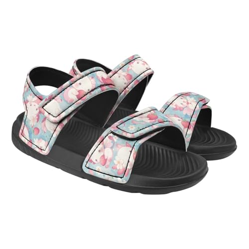Little Girls' Double Hook and Loop Sandals with Print, Stable, Anti-Slip, Comfort, for School, Playground, Beach
