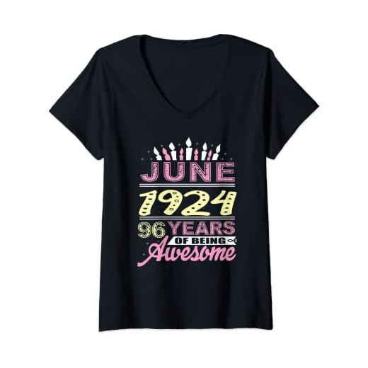 Mujer Junio de 1924 96 años Regalo de edad Fiesta de vela de cumpleaños 96 Camiseta Cuello V