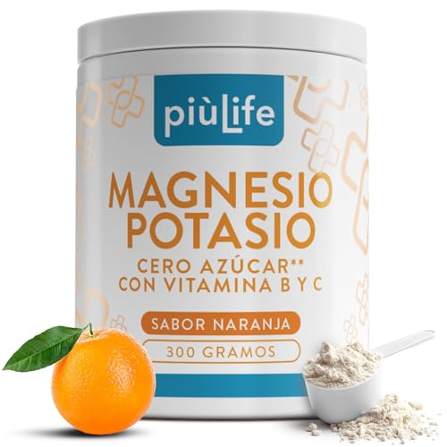 Magnesio Y Potasio En Polvo 300g Naranja PiùLife, Potasio Y Magnesio Con Vit C, B12, B6, B1 Y Acido Folico, Suplemento Para El Cansancio, Apoyo Muscular Y Sistema Nervioso, Equilibrio Electrolitos