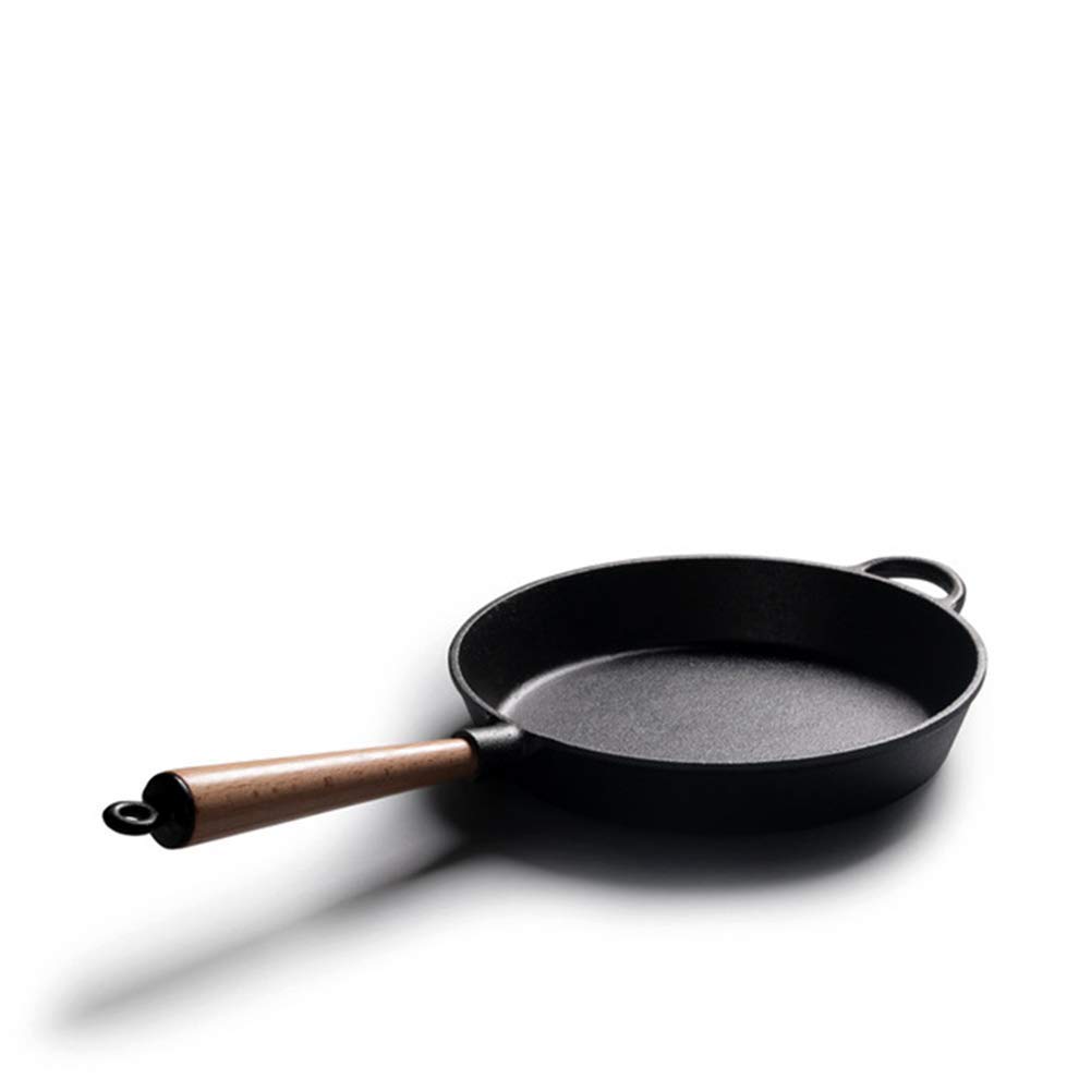 Patelnia Żeliwna Patelnia Patelnia Patelnia Zdrowe Gotowanie Nie Pokryta Drewnianym Uchwytem do Indukcji/Gazu, Czarna, 22 cm