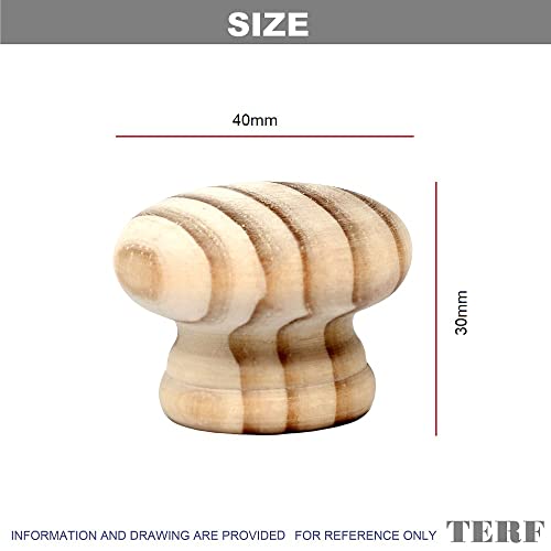 TERF® Traditional Unlacquered Pine Wooden Cupboard Cabinet Door Knob 40mm Drilled Wood Knob with Fixing for Chest Drawer Cupboard Kitchen Wardrobe Door Pull Handle Knobs - Image 3