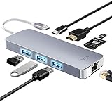 EKSA USB C Hub, 8 in 1 Multiport USB Type C Adapter with Ethernet Adapter, 4K HDMI Output, Charging...