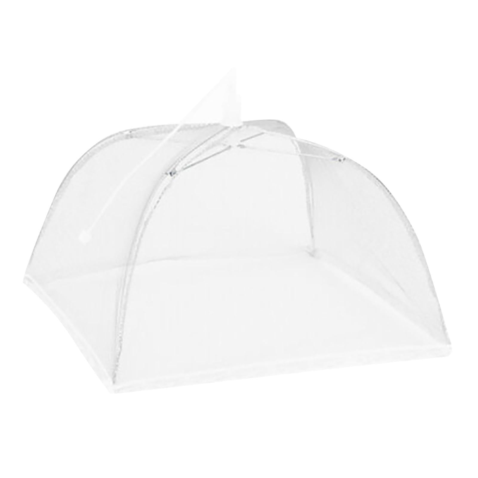 sugerou Foldable Mesh Food Cover for Outside and Kitchen, Large Umbrella Style Dish Net Tent for Picnic BBQ Camping, Fine Reusable Fabric Fly Protectors, 43cm, White White 43 * 43cm