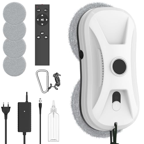 Robot Pulitore Vetri, 5600Pa Robot Lavavetri Automatico, Doppia Spruzzatura Automatica di Acqua, Sistema di Sicurezza, Navigazione Intelligente, Telecomandato, per Tutte Le Superfici Lisce (Bianco)