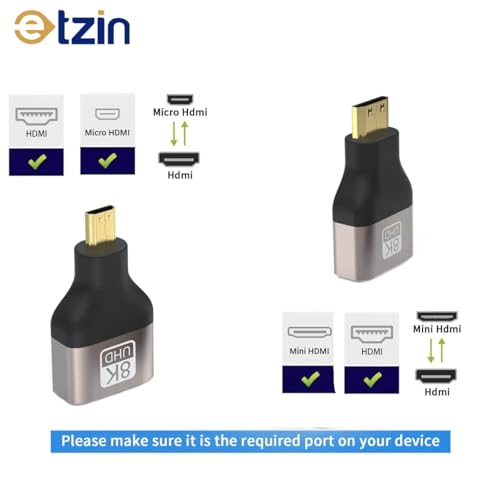 Image of ETZIN Mini /Micro HDMI to HDMI Adapter Fully Compatible with Wireless HD-MI Transmitter and Receiver, with a Transmission Speed up to 48Gbps and Backward Compatible with 4K@30Hz /2K@120Hz /1080P
