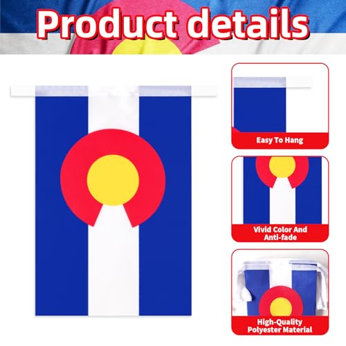 Image of 32.8 ft Colorado Flag Banner, 30 Pcs Mini State String Flags, Red Blue White Gold Bunting for Colorado Day, Parades, Outdoor Events, Home, Garden, and Festival Decorations