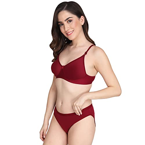 Image of Non Padded Bra Panty Set - Made of Pure Cotton Full Coverage Non Wired Seamless Pushup Soft Cup for T-Shirt Saree Dress Sports Garment for Daily Use Everyday