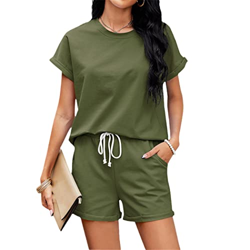 Ensemble 2 pièces femme vêtement vert militaire taille XXL pantalon long et manches courtes
