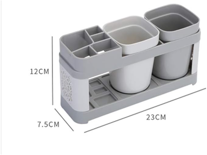 Toothbrush Cup Holder, Toothbrush Toothpaste Holder with 2 Cups, Wall-Mounted Resin Bathroom Holder