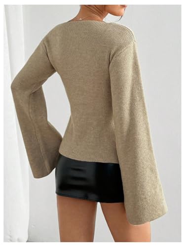 Verdusa Women's V Neck Button Wrap Cozy Cardigan Sweater Flare Sleeve Old Money Clothes2